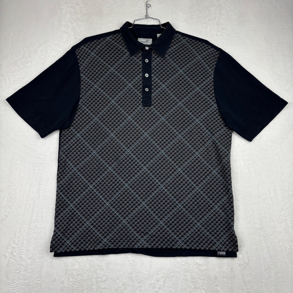 Ashworth Mens XL 3rd Groove Golf Polo Shirt Black Grey Geometric CA6-24